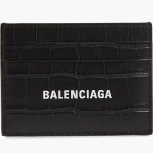 Balenciaga Black Embossed Leather Card Holder